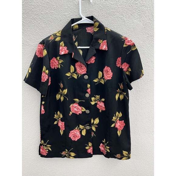 Womens Handmade Shirt and Skirt Size Unknown Black Floral Short Sleeve Button Up - Picture 1 of 14